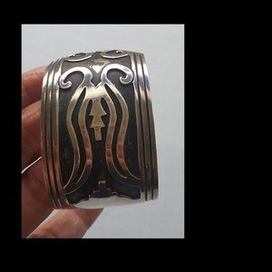 NATIVE AMERICAN OVERLAID STERLING CUFF BRACELET